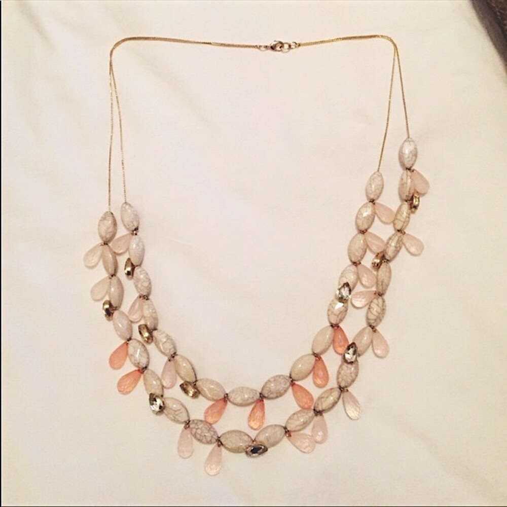 Anthropologie Long Pink Bead & Stone Necklace